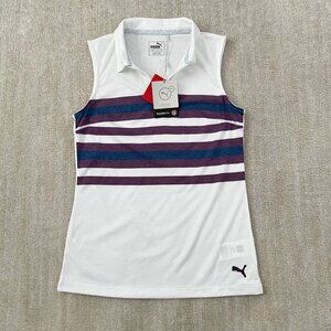 Puma White Tank Top with Purple and Teal Stripes